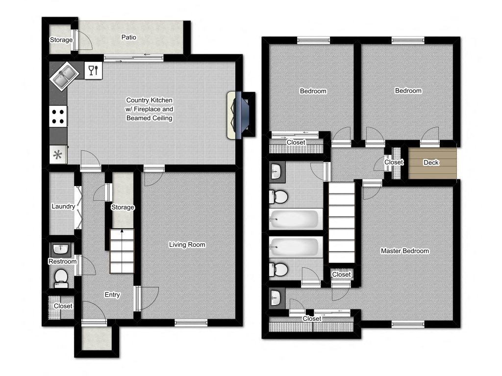 Floor plan for 3 beds, 2.5 baths, 1488 sqft